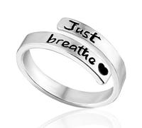 Mikovivi Anello Just Breathe per Donna, 2 cm di Diametro Anello Aperto Regolabili Argento Anelli Ispiratori Cuore Intagliato in Metallo Anelli Curativi Just Breathe Ring Regalo di Gioielli