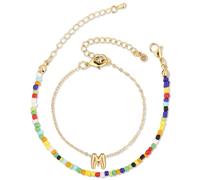 Mikovivi Bracciale con Alfabeto a Bolle di Perline Colorate, Bracciale con Lettere Placcato Oro Bracciale a Strati Braccialetti Iniziali per Donne Gioielli Regalo per Adolescenti (Lettera M)