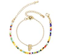 Mikovivi Bracciale con Alfabeto a Bolle di Perline Colorate, Bracciale con Lettere Placcato Oro Bracciale a Strati Braccialetti Iniziali per Donne Gioielli Regalo per Adolescenti (Lettera F)