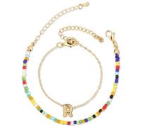 Mikovivi Bracciale con Alfabeto a Bolle di Perline Colorate, Bracciale con Lettere Placcato Oro Bracciale a Strati Braccialetti Iniziali per Donne Gioielli Regalo per Adolescenti (Lettera R)