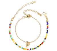 Mikovivi Bracciale con Alfabeto a Bolle di Perline Colorate, Bracciale con Lettere Placcato Oro Bracciale a Strati Braccialetti Iniziali per Donne Gioielli Regalo per Adolescenti (Lettera P)