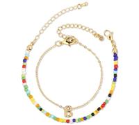 Mikovivi Bracciale con Alfabeto a Bolle di Perline Colorate, Bracciale con Lettere Placcato Oro Bracciale a Strati Braccialetti Iniziali per Donne Gioielli Regalo per Adolescenti (Lettera B)