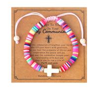 Mikovivi Bracciale con Croce in Argilla Polimerica per Ragazze, Braccialetto Religioso Cristiano con Gesù e Biglietto Motivazionale Regalo Bohémien Battesimo per Figlia e Sorella
