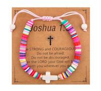 Mikovivi Bracciale con Croce per Ragazze, Bracciale Religioso Cristiano in Argilla Polimerica Colorata con Gesù e Biglietto Motivazionale Stile Bohémien Regalo Battesimo per Figlia e Sorella
