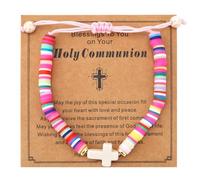 Mikovivi Bracciale con Croce per Ragazze, Braccialetti Cristiani in Argilla Polimerica Colorata Raffiguranti Gesù Biglietto Regali di Gioielli Regali Cattolici per Ragazze Adolescenti Figlie e Sorelle