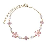 Mikovivi Bracciale con Fiori di Ciliegio, Gioielli Fiori Regolabile in Oro Bracciale di Ciliegio in Cristallo Rosa Accessori per Gioielli con Petali Scintillanti per Donna