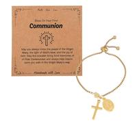 Mikovivi Bracciale Croce Cattolico per Donne, Toni Oro Battesimo Prima Comunione Bracciale con Vergine Maria e Cuore Ciondolo Cresima Religioso Regalo da Madrina, Cristiano Fede Gioiello