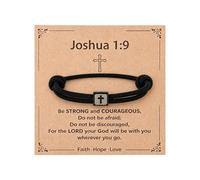 Mikovivi Bracciale Croce e Versetto Biblico, Bracciale a Croce Regolabile con Giosuè 1:9 Ornamento Religioso Cristiano Ispiratore con Card per Uomo