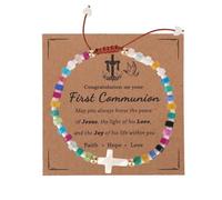 Mikovivi Bracciale per la Prima Comunione con Biglietto, Braccialetto con Croce Ispiratrice Gioielli Religiosi Regolabili per Bambine e Ragazzi Regali la Prima Comunione Battesimo Cresima
