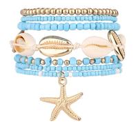 Mikovivi Braccialetti da Spiaggia Estivi per Donne, Set di Braccialetti da Surf Elastici con Perline Conchiglie Stelle Marine Impilabili Gioielli Spiaggia Vacanze Amicizie Regalo