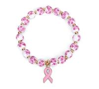 Mikovivi Braccialetti per la Consapevolezza del Seno, Nastro Rosa Perline con Ciondolo Bracciale Elastico Cura del Seno Ispirazione Gioielli per Donne Amici Famiglia Persone Care Regalo di Supporto