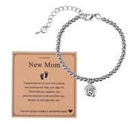 Mikovivi Braccialetto con Ciondolo a Forma di Piedino per Neomamme, Argento Regali per Neomamme in Gravidanza Mamma in Attesa del Primo Compleanno Regali per la Festa Della Mamma per il Baby Shower