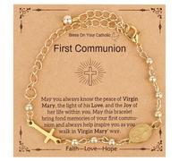 Mikovivi Bracciali Cattolici per Donne, Croce Placcata Oro Bracciale Rosario Perle Madonna Gioiello Religioso per Prima Comunione Battesimo Regalo Cristiano