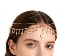 Mikovivi Catena per Capelli Color Oro, Copricapo con Conchiglie Bohémien Gioiello Regolabile con Testa di Genio Egizio per Donna Accessori Capelli Boho Festival Ballo di Fine Anno Matrimonio