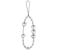 Mikovivi Cinturino per Telefono con Perline, Cinturino da Polso in Argento Cordino per Cellulare Braccialetto Anti-Smarrimento Donne Portachiavi Ciondoli Portafogli Fotocamere (Cuore Amorevole)