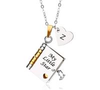 Mikovivi Collana con Ciondolo a Forma di Libro My Little Star, Personalizzata Iniziali AZ Incisibile Apribile con 7 Pagine Regalo Regolabile per il Collo da Mamma e Papà (stile Z)