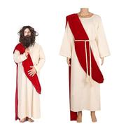 Mikovivi Costume da Gesù Cristo, Costume da Gesù Costume Gesù Adulto Costume Gesù Cristo con Parrucca Barba Scialle e Cordone in Vita Vestito Cosplay per la Festa in Costume di Halloween(Taglia XXL)
