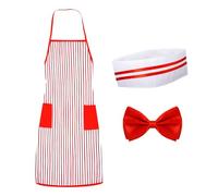 Mikovivi Kit Costume da Cameriere Anni '50, Waiter Costume Include Grembiule a Righe Rosse e Bianche Cappello da Chef Papillon Costume da Gelato per Feste Cosplay Serate di Film per Adulti