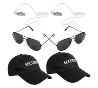 Mikovivi Kit Costume Servizi Segreti, Accessori per Costume Cosplay | Include Cappello Sicurezza Nero Occhiali da Sole Tappi Orecchie e Cuffie Accessori Costume Agente Ideali per Feste Halloween
