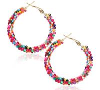Mikovivi Orecchini Cerchio Margherite Colorate Stile Boho, Stile Messicano Gioielli a Cerchio con Perline per l'Estate da Donna Outfit