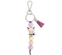 Mikovivi Portachiavi a Forma di Mucca Scozzese con Perline e Nappa, Portachiavi in Silicone a Forma di Animale Simpatico Accessorio Decorativo per Auto e Borse (Viola)