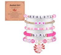 Mikovivi Set di Braccialetti Axolotl, Graziosi Braccialetti Impilabili con Perline Axolotl con Biglietto Gioielli Kawaii per Nipoti o Ragazze Regalo di Compleanno