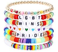 Mikovivi Set di Braccialetti per San Valentino da 7 Pezzi Donne, Braccialetti con Perle di Argilla Arcobaleno Gioielli Cuore d'Amore Pride Accessori Impilabili Heishi per San Valentino (Stile 2)
