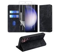 MiKoyi Cover Compatibile con Samsung Galaxy S23 Ultra 5G, [1+2Pezzi] Pellicola Protettiva Flip Caso Custodia Anti Graffio Anti-Impronte [Blocco RFID] Slot per Schede per Galaxy S23 Ultra 5G Nero