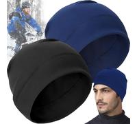 Mikqky 2 Pezzi Cappello da Corsa Invernale, Berretto Uomo Cotone, Traspiranti Cotone Skull cap, Berretto da Casco Sportivo, Cappello Cotone Uomo Donna Leggero, Sottocasco Moto Estivo(Nero, Blu)