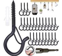 Mikqky 25 Pezzi Gancio a Vite Nero, Gancio a Vite Per Appendere La Sicurezza, Ganci a Soffitto In Metallo, Con 1 x Cacciavite a Dado Ad Alette, Adatto Per Cesti Di Piante, Lampada(53 x 23mm)