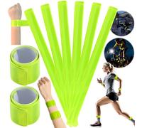 Mikqky 8 Pezzi Bracciali Sportivi Riflettenti, Nastri Catarifrangenti per Bambini, Bicicletta Catarifrangenti Bande Fermagli, Bracciale a Scatto Riflettente per Bici Jogging (Verde Fluorescente)
