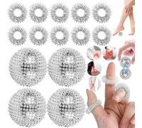 Mikqky Palline Massaggianti Per Riccio, Pallina Massaggio Piedi, Sfera Massaggiante In Argento Per Il Relax, 4 x Palla Da Massaggio Magnetica, 10 x Anelli Massaggio, Sfere Massaggianti (Argento)