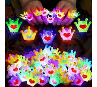 Mikulala Confezione da 50 anelli luminosi a forma di corona a LED per bambini, rossi e blu che si illuminano al buio, in resina di cristallo per feste, premi per scatole del tesoro per aule