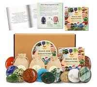 MilaBoo Calendario dell'Avvento con gemme - 24 pietre portafortuna in sacchetto di iuta con opuscolo e adesivi numerici - Adulti e Bambini, idea regalo Natale (magia delle gemme)