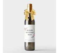 MilaBoo® Set di 2 etichette per vino con fiocco, diverse occasioni, eleganti etichette per bottiglie con decorazione a fiocco, autoadesive e impermeabili (compleanno con fiori, oro)