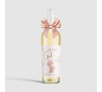 MilaBoo® Set di 2 etichette per vino con fiocco, diverse occasioni, eleganti etichette per bottiglie con decorazione a fiocco, autoadesive e impermeabili (Baby Girl - rosa)