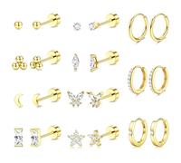 MILACOLATO 11 Paia Orecchini Donna Oro/Argento Orecchini Acciaio Chirurgico 316L Orecchini Donna Uomo Cartilagine Ipoallergenica CZ Verde Orecchini a Lobo in Oro 18K Set Multi Piercing Orecchio-WG