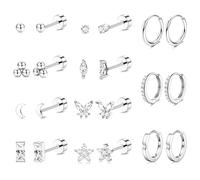 MILACOLATO 11 Paia Orecchini Donna Oro/Argento Orecchini Acciaio Chirurgico 316L Orecchini Donna Uomo Cartilagine Ipoallergenica CZ Verde Orecchini a Lobo in Oro 18K Set Multi Piercing Orecchio-WS