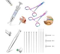 Milacolato 13/17 Pezzi Inseritore Piercing Kit 14G/16G/18G/20G Taper Piercing Acciaio Chirurgico per Cambiare il Gioiello Ago Piercings Pinze Pinzette per Orecchio Labbro Ombelico Naso-AC
