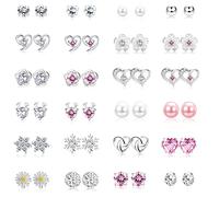 MILACOLATO 24 Pairs 925 Sterling Silver Stud Earrings Set With Cubic Zirconia, Pearl, Crystal, Round Heart CZ Flower Jewelry for Women Girls