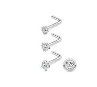 Milacolato 3 Pezzi Piercing Naso Oro Argento Sterling 925 per Donna e Uomo Anallergico 20G Nostril Piercing a Forma di L Piccola Naso Studs Piercing Naso Oro CZ 3/4/5/6mm-AS