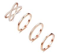 Milacolato 4PCS Acciaio Inossidabile Impilabile Anelli per Fedi Nuziali Donna CZ Criss Cross Anello Femminile Anelli per Fidanzamento Eternità Knuckle Metà Anello Set Argento/Rro Rosa Tono