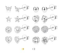MILACOLATO 8 Paia Set Orecchini Donna Argento 925, Argento Orecchini Punto Luce, Ipoallergenici Set di Piccoli Orecchini con Fiore, Farfalla, Nodo d'Amore, Sfera, Cuore e Zircone Cubico