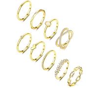 Milacolato 9Pezzi Anelli Argento Oro per Donna Ragazze Anelli Knuckle Impilabili Placcati Oro 14K Set Anello a Fascia Impilabile Cuore CZ Anello Nuziale Semplice Dainty Misura 11,5-25