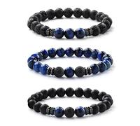 Milacolato bracciale elastico uomo pietre naturali di perline per gli uomini 8MM Tigers Eye Men Matte Lava Rock Braccialetto regolabile Stretch Men Bead Bracciali Festa del papà gioielli regali-3BB