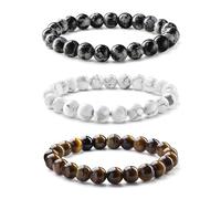 Milacolato bracciale elastico uomo pietre naturali di perline per gli uomini 8MM Tigers Eye Men Matte Lava Rock Braccialetto regolabile Stretch Men Bead Bracciali Festa del papà gioielli regali-3BWT