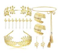 Milacolato Dea Greca Costume Accessori Parure Gioielli per Donna d'oro Alloro Foglie Corona Braccio Bobina Bracciale Capelli Copricapo Orecchini Toga Waist Chain Bigiotteria Festa Halloween 14B