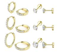 Milacolato Orecchini a Cerchio Huggie per Le Donna 316L Acciaio Inossidabile Piccolo Cubic Zirconia Orecchini a Cerchio Tiny Ball CZ Stud Orecchini a Cerchio Cartilagineo Piercing