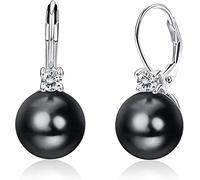 MILACOLATO Orecchini Perle Donna Argento 925 Orecchini Pendenti Perle Placcate Oro Bianco 18K Con Cubic Zirconia Orecchini Perle Leverback Orecchini Pendenti Grandi Perle Con Confezione Regalo nero
