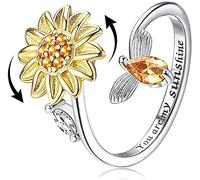 Milacolato S925 Anelli Fidget in Argento Sterling per Donna Anello Aperto Regolabile Cubic Zirconia Girasole Tu Sei il Mio Anello Sunshine Spinner Regalo per le Donne o il Tuo Amore